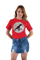 Flying T-Rex On Bicycle Over Moon T-Shirt